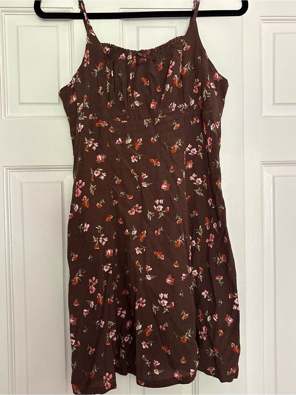 wild fable Brown Floral Spaghetti-Strap Mini Dress